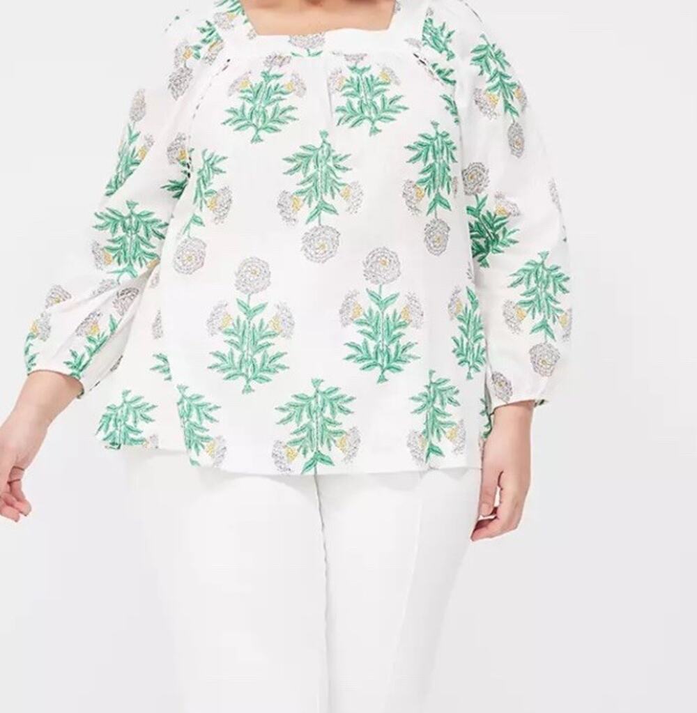 LANE BRYANT Women's Cotton Blouse 3/4 Sleeve Floral Plus Size 22/24 $69.95 NEW